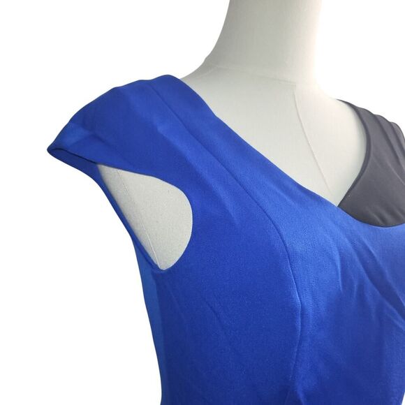 Jay Godfrey Size 2 Blue Black Color Block Bodycon Dress Sleeveless Wool Blend - Picture 6 of 11